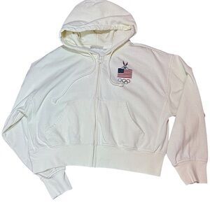 Looney Tunes X Team USA Cropped Cream Zip Hoodie With Embroidery Olympics Size L